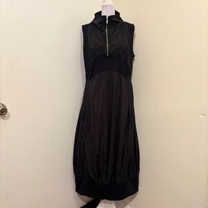 Black Quarter Zip Mock Neck Bubble Hem Sleeveless Midi Dress Goth Grunge XL